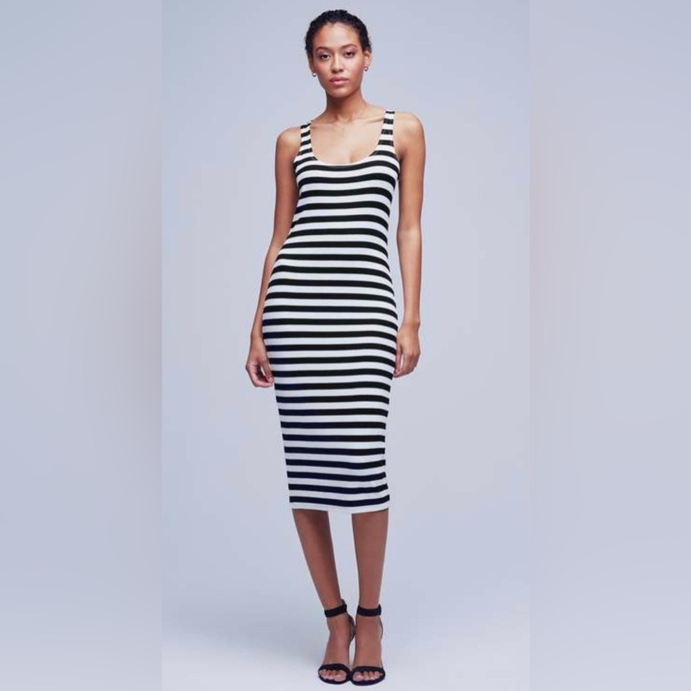 L’AGENCE Ivanna Navy & White Striped Ribbed Midi Tank Dress XS - Picture 3 of 10